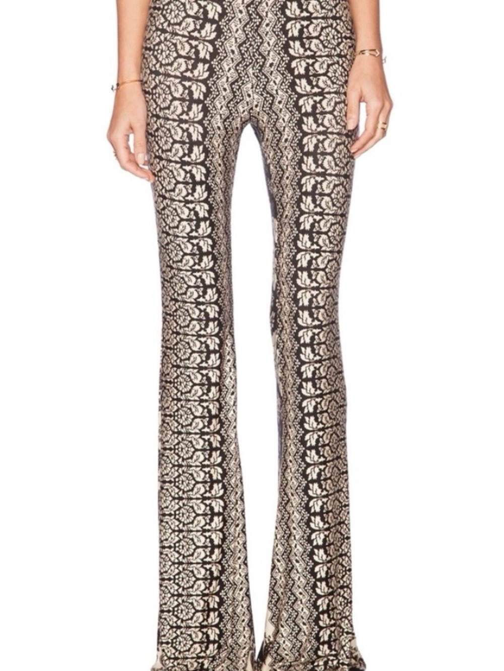 Novella Royale Black and Cream Jacquard Flare Pants